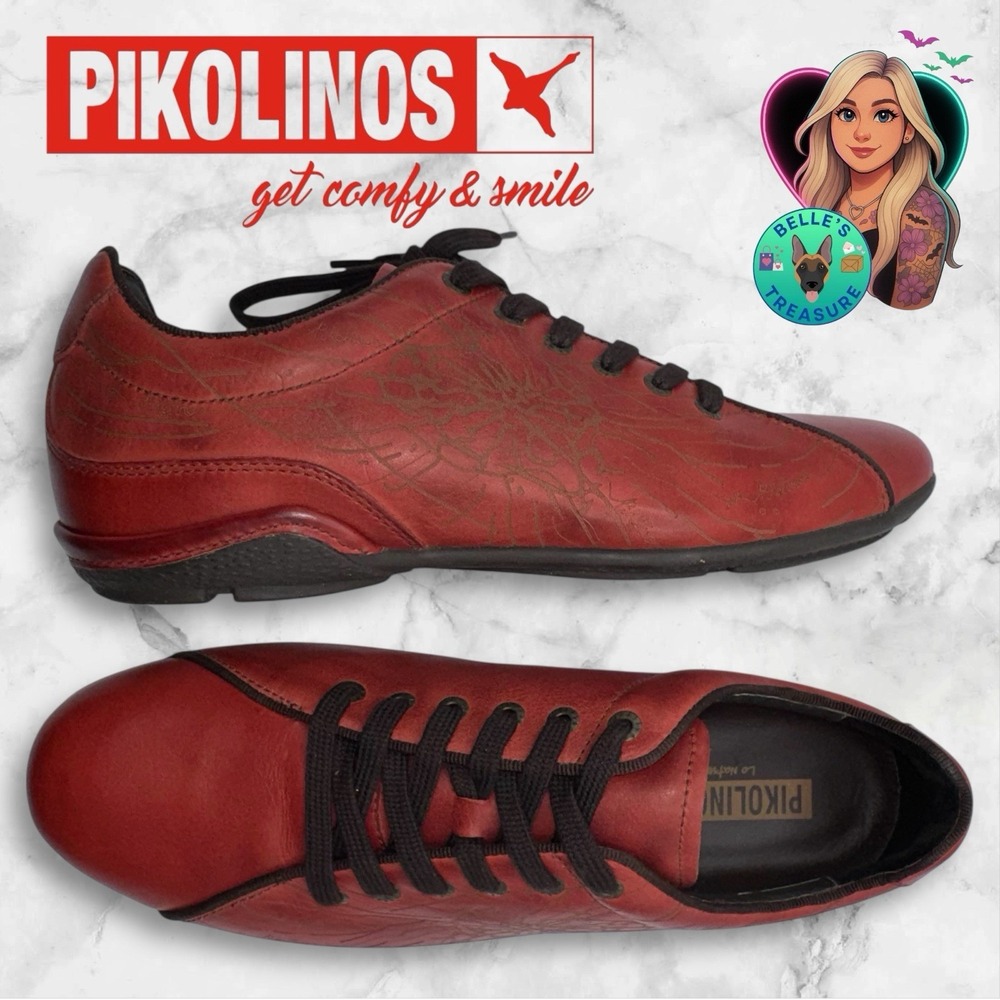 Pikolinos Men's 8 Sneakers Modena Red Leather 41 Embossed Low Top‎ Comfort Shoes